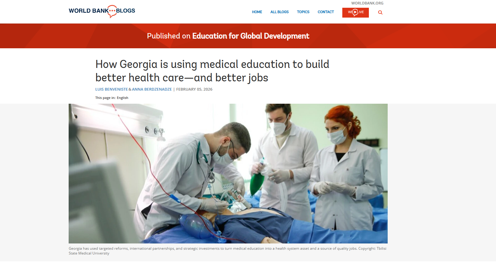 თსსუ მსოფლიო ბანკის ბლოგზე